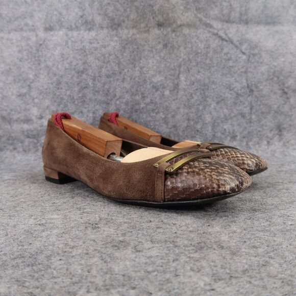 Stuart Weitzman Shoes Womens 6.5 Loafer Flats Slip On Cap Toe Suede Snake Career - Picture 1 of 16